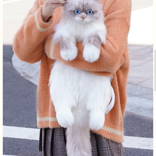 011 Realistic Coffee Cat Plush Backpack Cat Shaped Crossbody Bag for Kids--C-0006